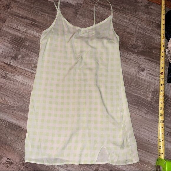 Nwt Live to be spoiled green -white checkered pattern  mini slip dress sz XS + S - Picture 5 of 7